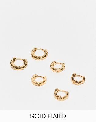 エイソス エイソス ASOS DESIGN 14k gold plated pack of 3 clicker hoop earrings in mixed design レディース