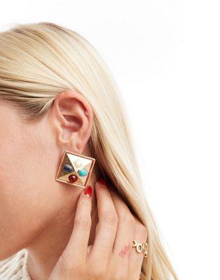 エイソス エイソス ASOS DESIGN Limited Edition stud earrings with vintage look hammered semi precious design in gold tone レディース