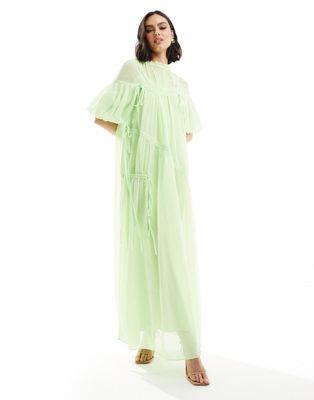 エイソス ASOS DESIGN oversize maxi smock dress with ruched channel details in green レディース