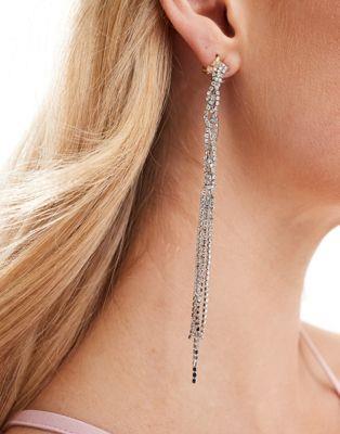 エイソス エイソス ASOS DESIGN drop earrings with plait simple crystal drench design in silver tone レディース