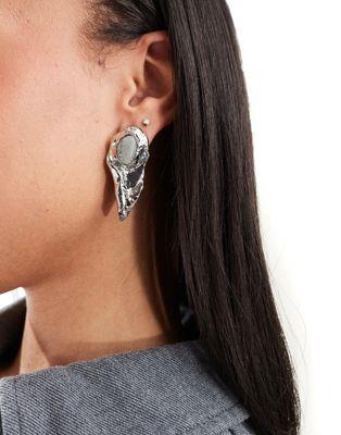 エイソス エイソス ASOS DESIGN Limited Edition stud earrings with textured molten detail with semi precious stone in solver tone レディース
