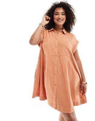 ASOS Curve  ASOS DESIGN Curve double cloth sleeveless smock shirt dress in rust ǥ