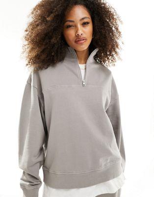 エイソス ASOS DESIGN oversized half-zip sweatshirt in washed grey レディース