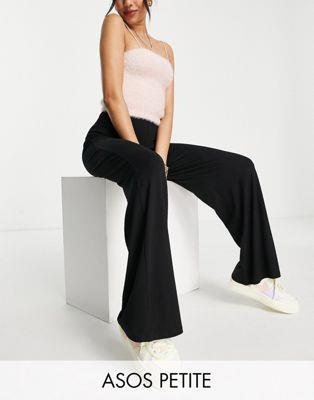 ASOS Petite エイソス ASOS DESIGN Petite basic wide leg jersey trouser in black レディース