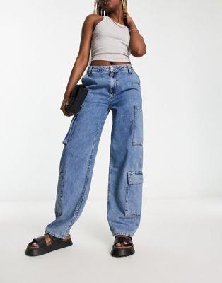 エイソス ASOS DESIGN wide leg cargo jean in tinted blue レディース