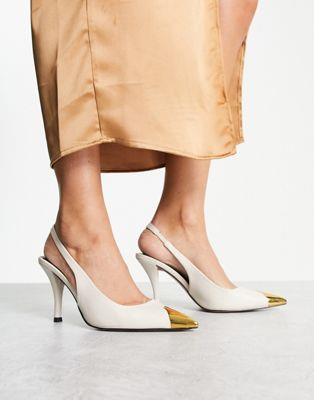 エイソス ASOS DESIGN Scandal toe cap slingback mid shoes in off white レディース