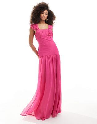 エイソス ASOS DESIGN drape off shoulder dropped waist maxi dress in fuchsia pink レディース