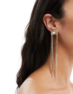 エイソス エイソス ASOS DESIGN drop earrings with fine chain and faux pearl detail in gold tone レディース