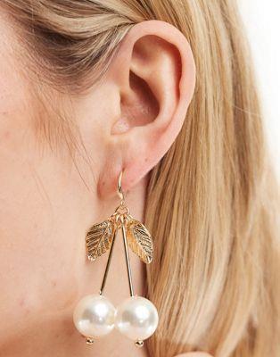 エイソス エイソス ASOS DESIGN drop earrings with cherry and faux pearl detail in gold tone レディース