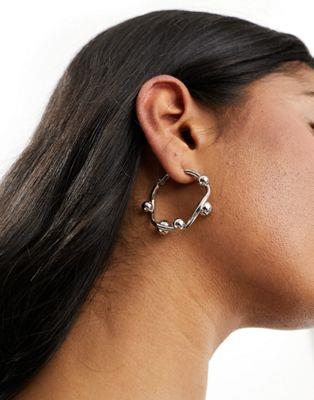 エイソス エイソス ASOS DESIGN 36mm hoop earrings with wiggle ball design in silver tone レディース