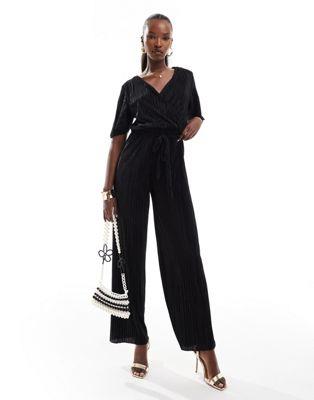 AX Paris アックスパリ ファッション ジャンプスーツ AX Paris short sleeve plisse wrap jumpsuit in black カラー:BLACK■ご注文の際は、必ずご確認ください。※こちらの商品は海外...