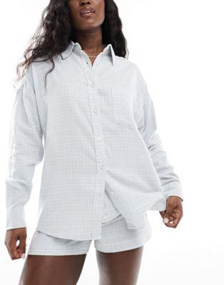 Cotton:On Cotton On flannel check oversized pyjama shirt in panna cott...