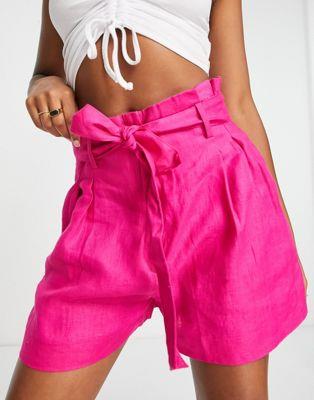 ޥ Mango tie waist tailored shorts in bright pink ǥ