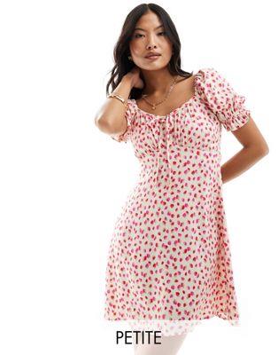 ߥեå Miss Selfridge Petite tie front mini tea dress in strawberry ...
