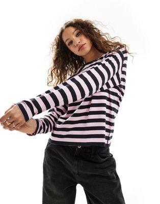 Monki long sleeve top in black and pink stripe ǥ
