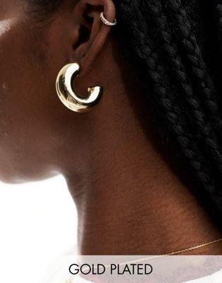 Pieces chunky hoop earrings in gold レディース