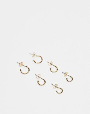 Pieces 18k plated 3-pack everyday huggie and hoop earrings in gold レディース
