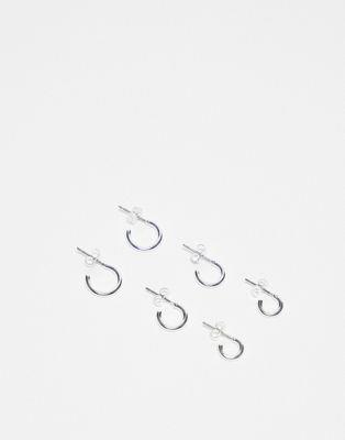 Pieces 3-pack everyday huggie and hoop earrings in sterling silver レディース