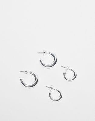 Pieces 2-pack everyday hoop earrings in sterling silver レディース