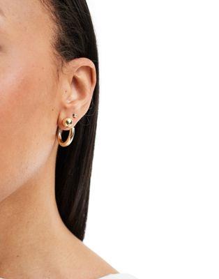 Pieces 18k plated studded ball front hoop earrings in gold レディース