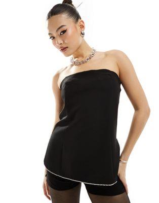 o[ACh River Island bandeau diamante top in black fB[X