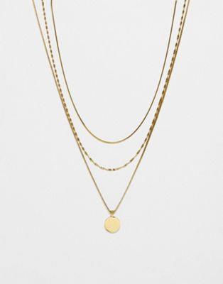 フィービィー ネックレス トップショップ Topshop Phoebe waterproof stainless steel 3 pack of necklaces with pendant in gold tone レディース