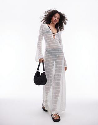 トップショップ Topshop knitted shell embellished beach dress in white レディース