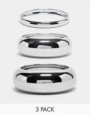 トップショップ トップショップ Topshop Bondi pack of 3 bangles in silver tone レディース