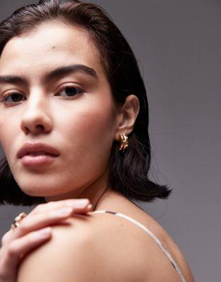 トップショップ Topshop Portia stainless steel hoop earrings with pearls in gold tone レディース