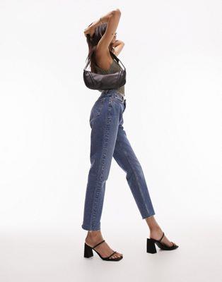 トップショップ Topshop cropped mid rise with raw hems straight jean in mid blue レディース