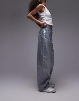 ȥåץå Topshop silver foil baggy jeans in dove grey ǥ