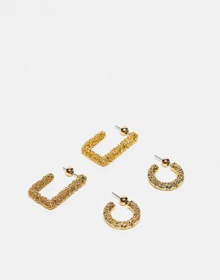 トップショップ Topshop Esme pack of 2 textured earrings in 14k gold plated レディース