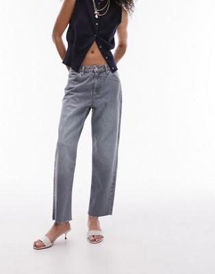 トップショップ Topshop cropped mid rise straight jeans with raw hems in cloudy green レディース