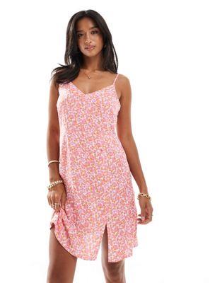 ヴェロモーダ Vero Moda Petite cami mini dress with split in pink floral print レディース