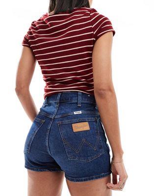 ラングラー Wrangler high waist festival denim shorts in dark blue レディース