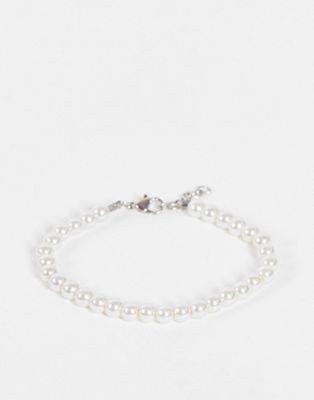 エイソス エイソス ASOS DESIGN 6mm glass faux pearl beaded bracelet in white メンズ