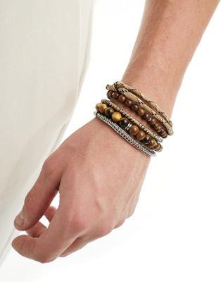 エイソス エイソス ASOS DESIGN 5 pack mixed bracelet set in neutral tone メンズ