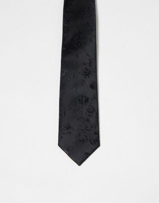 GC\X ASOS DESIGN satin slim tie with pattern in black Y