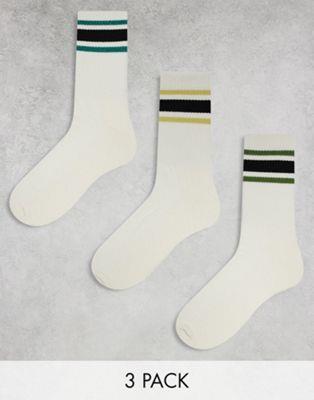 楽天サンガエイソス ASOS DESIGN 3 pack socks with multi colour stripes in white メンズ