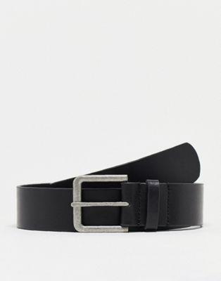 エイソス ASOS DESIGN smart leather belt with burnished silver buckle in black メンズ