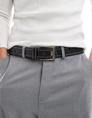 エイソス ASOS DESIGN leather belt with contrast stitch in black メンズ