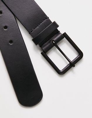 エイソス ASOS DESIGN smart leather belt with matte black buckle in black メンズ