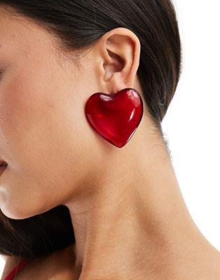 エイソス エイソス ASOS DESIGN stud earrings with oversized puff heart design in red レディース