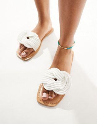 エイソス ASOS DESIGN Fifi woven mule flat sandals in white レディース