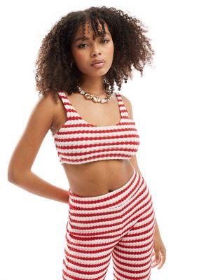 エイソス ASOS DESIGN co-ord crochet texture stripe cami top in red and white レディース