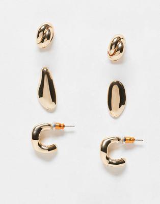 エイソス エイソス ASOS DESIGN pack of 3 mixed earrings with molten design in gold tone レディース
