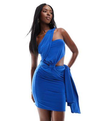 エイソス ASOS DESIGN one shoulder drape mini dress in bright blue レディース