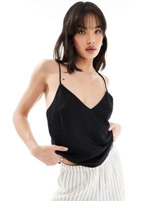 エイソス ASOS DESIGN linen look v neck cami in black レディース