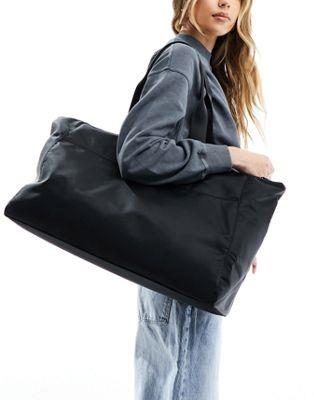 エイソス ASOS DESIGN large webbing zip top tote bag in black レディース