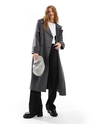 エイソス トレンチコート レディース ASOS Petite エイソス ASOS DESIGN Petite oversized pinstripe trench coat in grey レディース